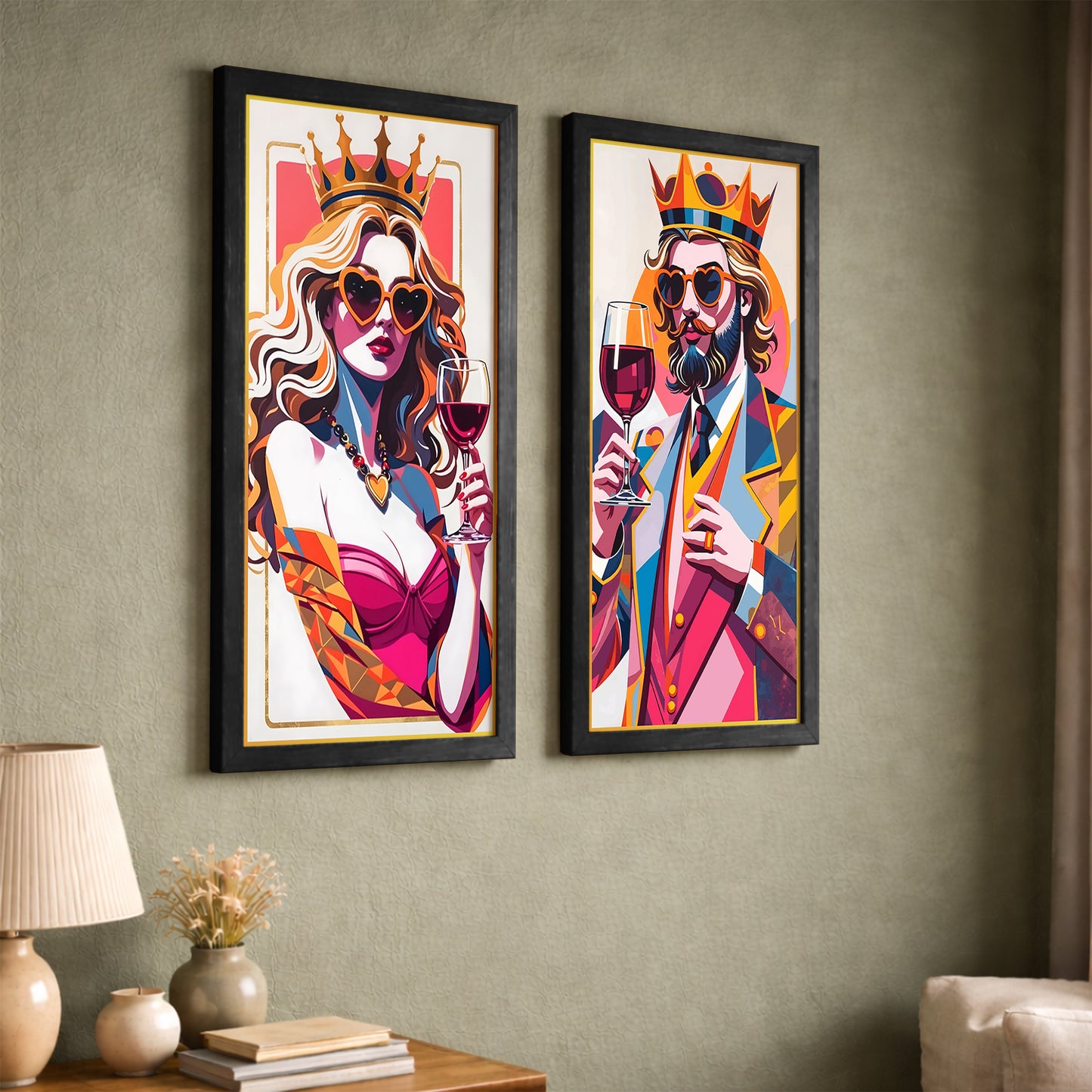 Royal Wine Couple Wall Frame Set Set of 2