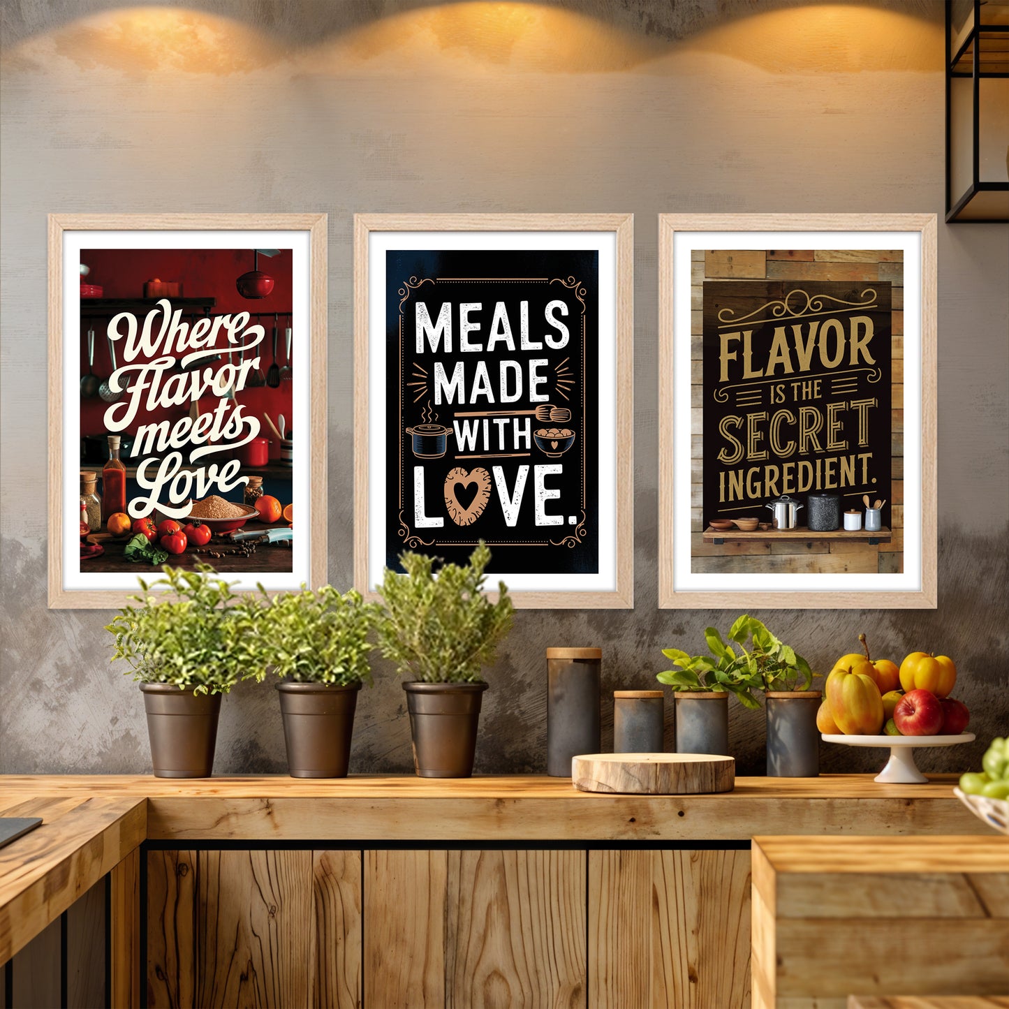 Kitchen Love and Flavor Quote Art Wall Frames