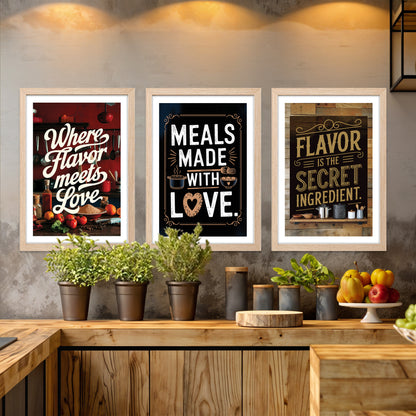 Kitchen Love and Flavor Quote Art Wall Frames
