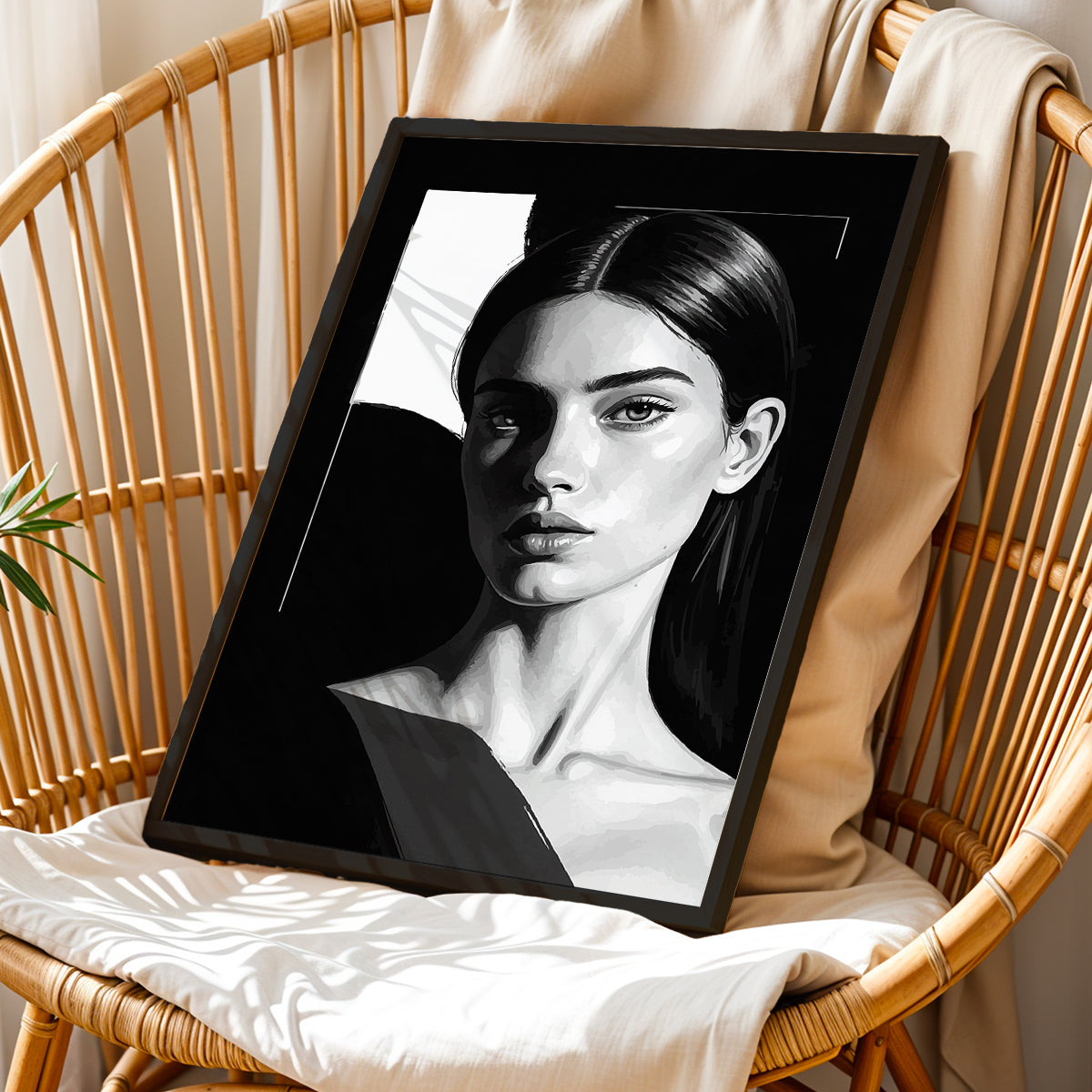 Monochrome Woman Portrait Framed Art Print