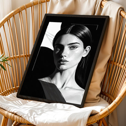Monochrome Woman Portrait Framed Art Print