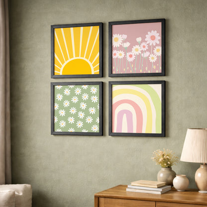 Boho Sunshine & Daisy Wall Art Frame Set of 4