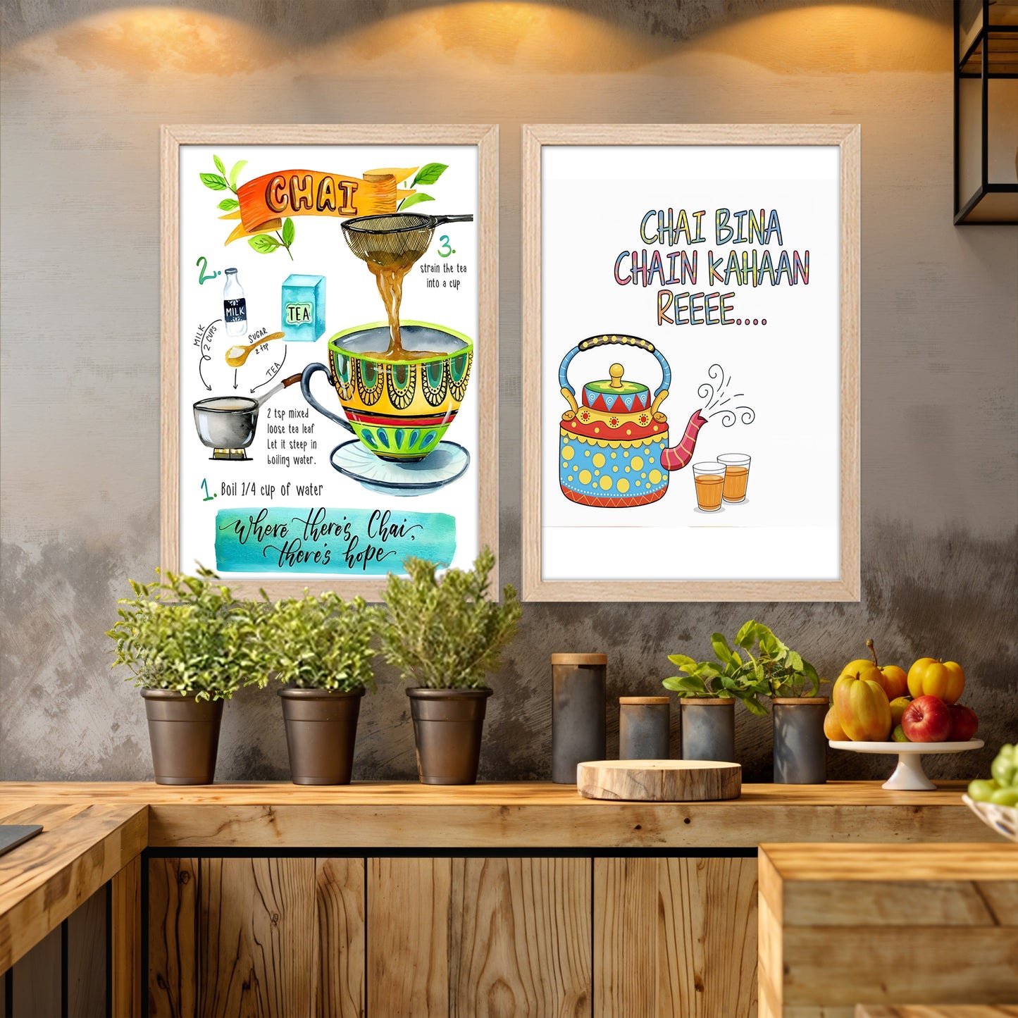 Desi Chai Quote Framed Wall Art Set of 2