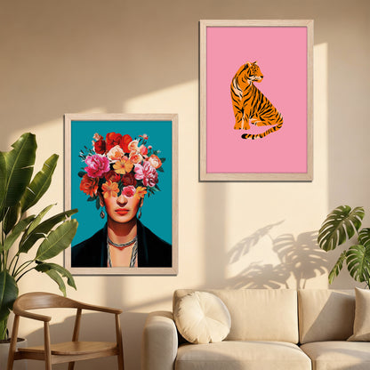 Floral Muse & Tiger Wall Art Set of 2