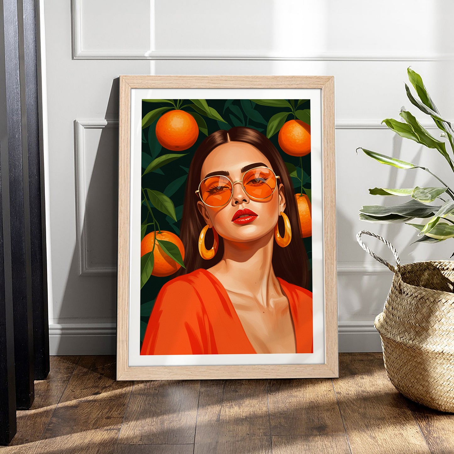 Orange Aesthetic Fashion Portrait Framed Wall Art