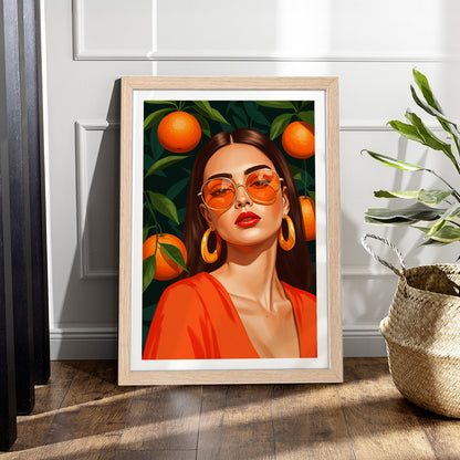 Orange Aesthetic Fashion Portrait Framed Wall Art