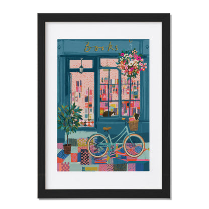Cozy Bookstore Street Scene Wall Art Print