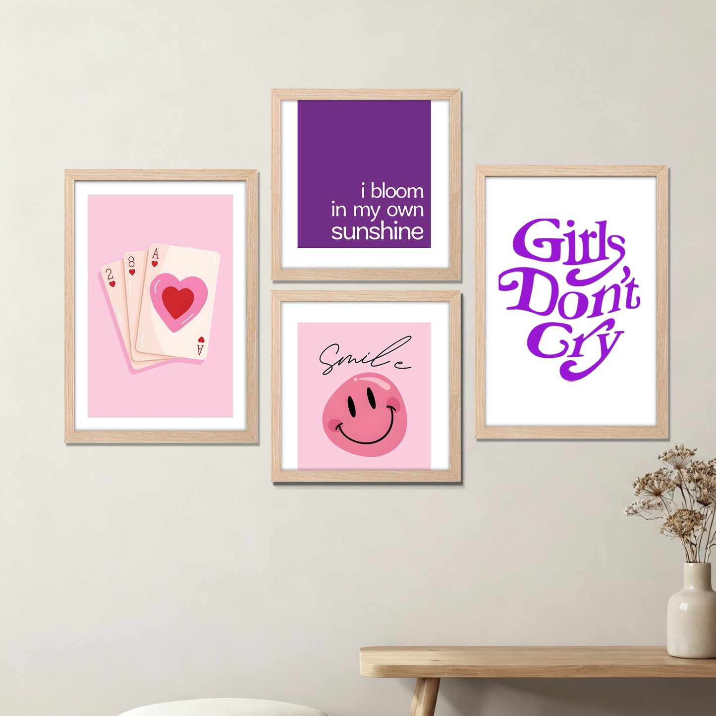 Pink Aesthetic Wall Art Set of 4
