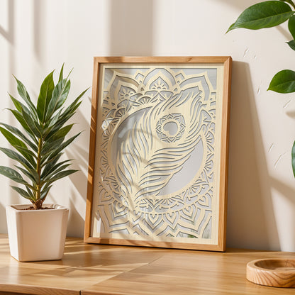 Peacock Feather Pinewood Wall Art