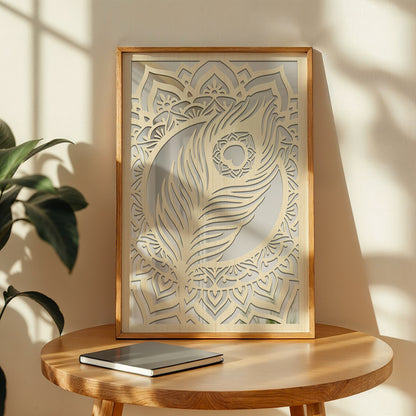 Peacock Feather Pinewood Wall Art