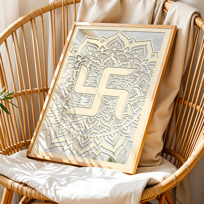 Swastik Mandala Pinewood Laser Art