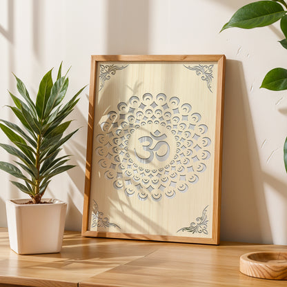 Om Mandala Pinewood Laser Wall Art