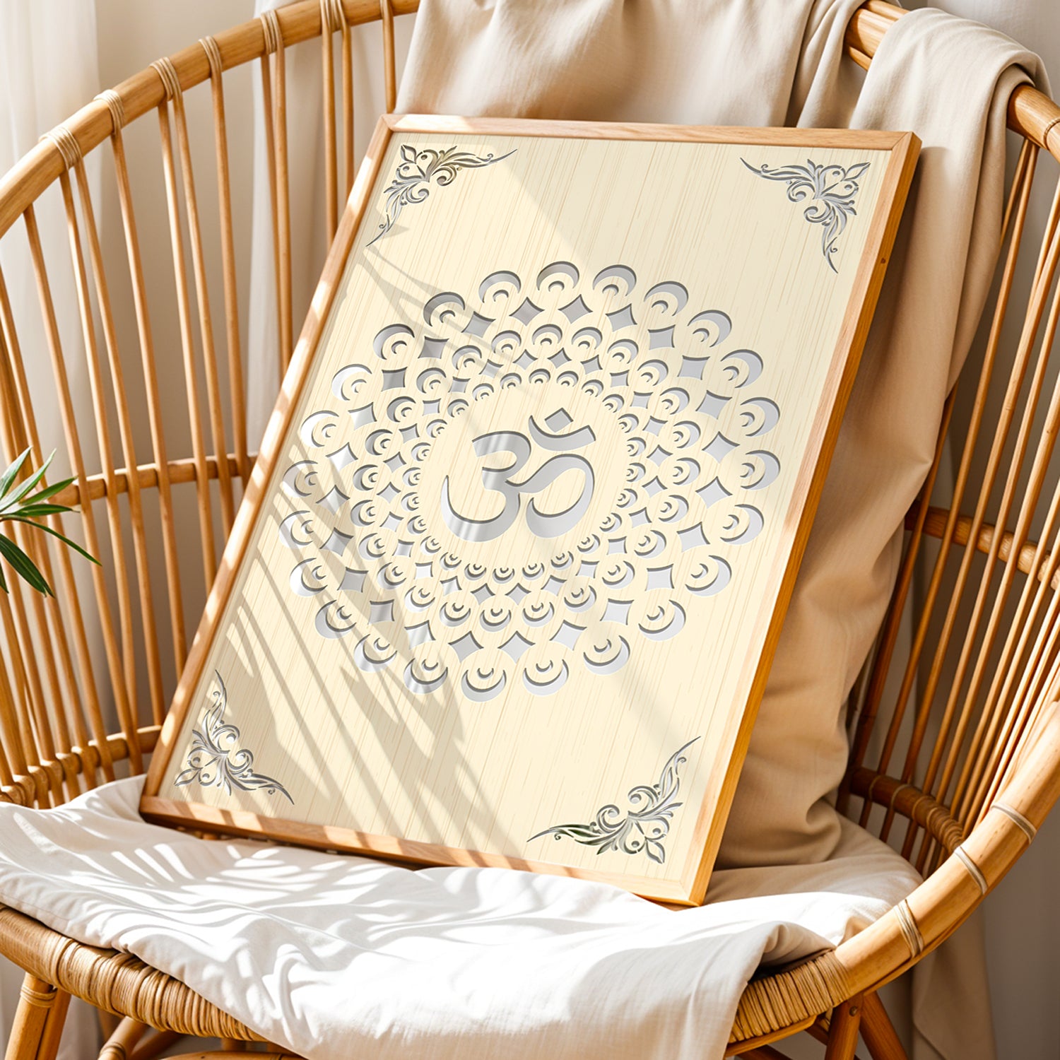 Om Mandala Pinewood Laser Wall Art