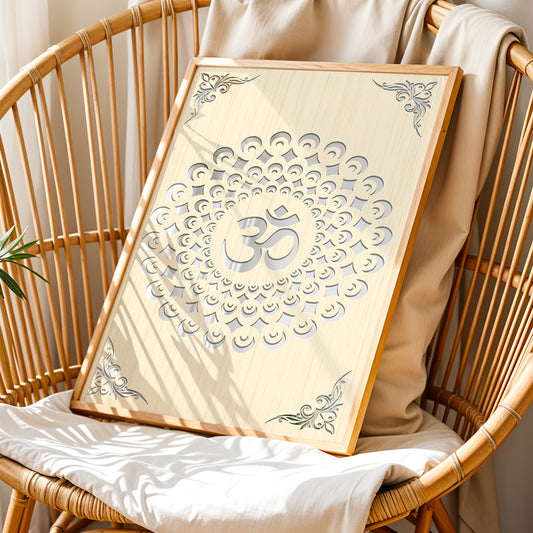 Om Mandala Pinewood Laser Wall Art