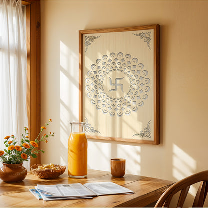 Swastik Mandala Pinewood Laser Art Frame