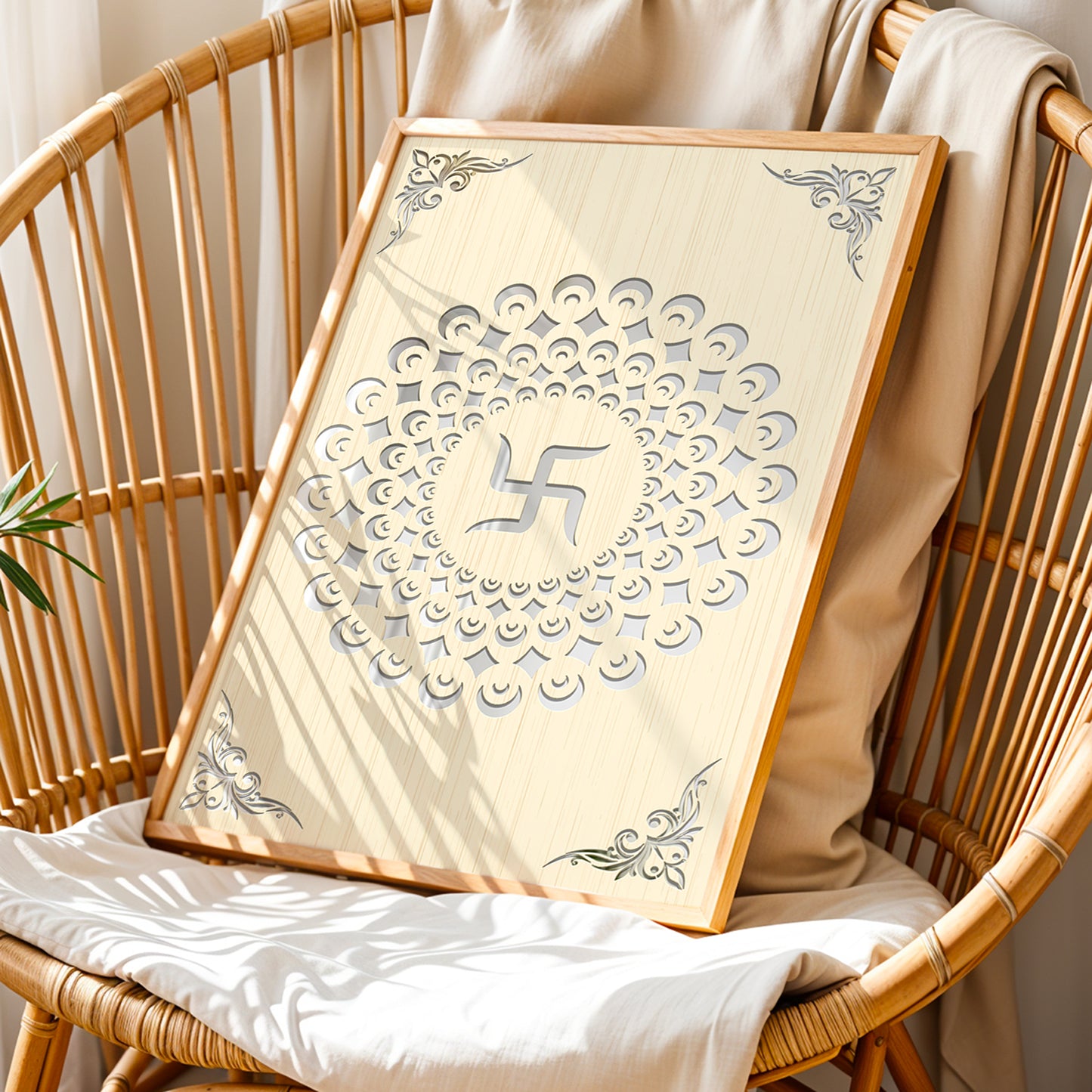 Swastik Mandala Pinewood Laser Art Frame