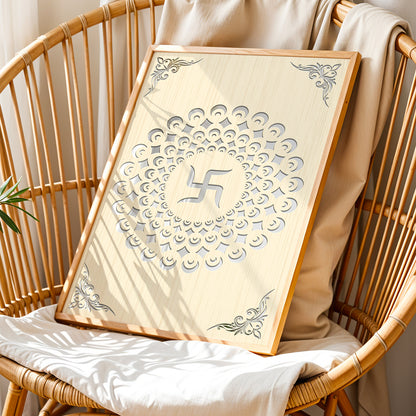 Swastik Mandala Pinewood Laser Art Frame