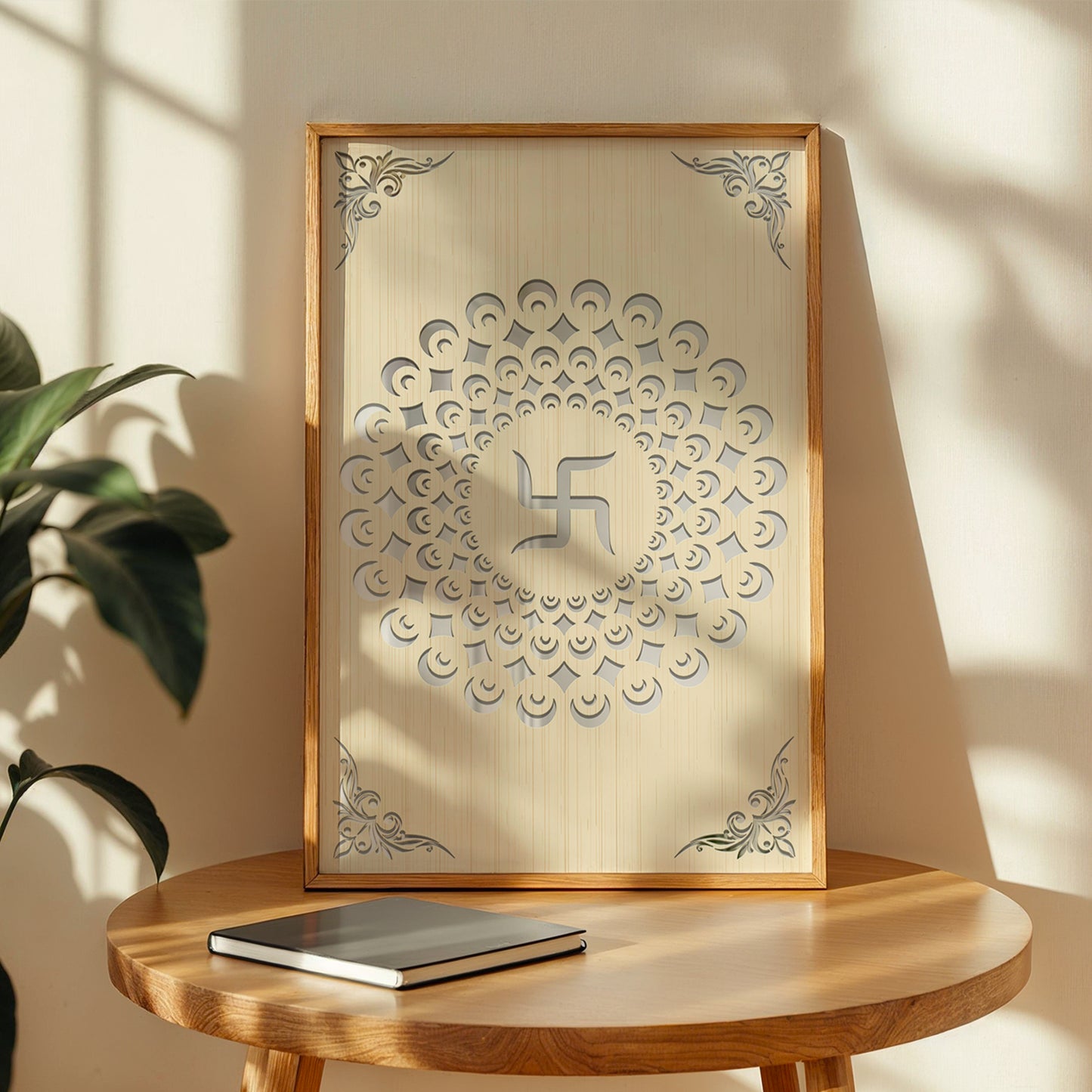 Swastik Mandala Pinewood Laser Art Frame