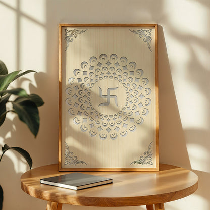 Swastik Mandala Pinewood Laser Art Frame