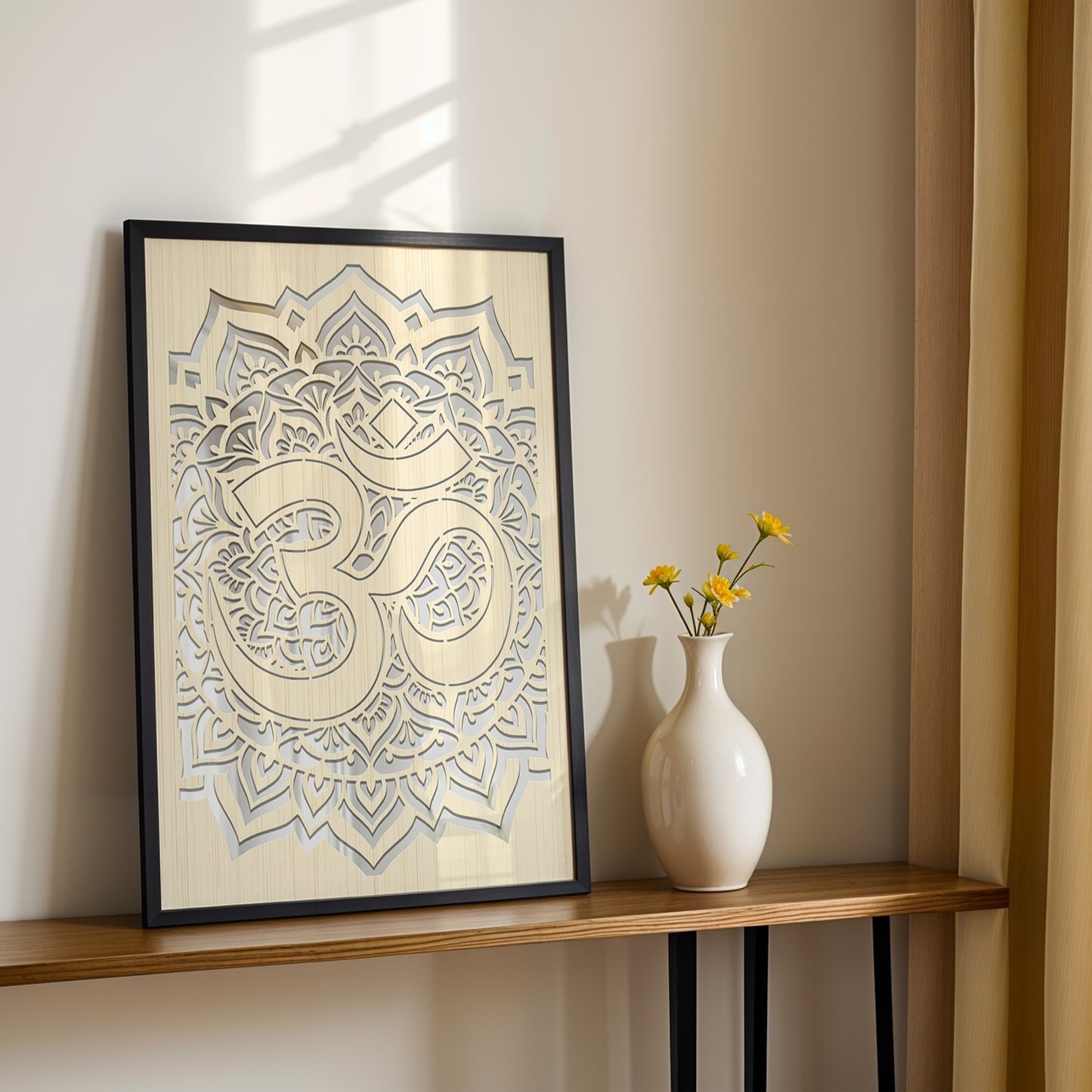 Om Symbol Pinewood Laser Art Frame
