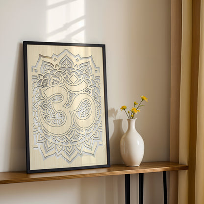 Om Symbol Pinewood Laser Art Frame