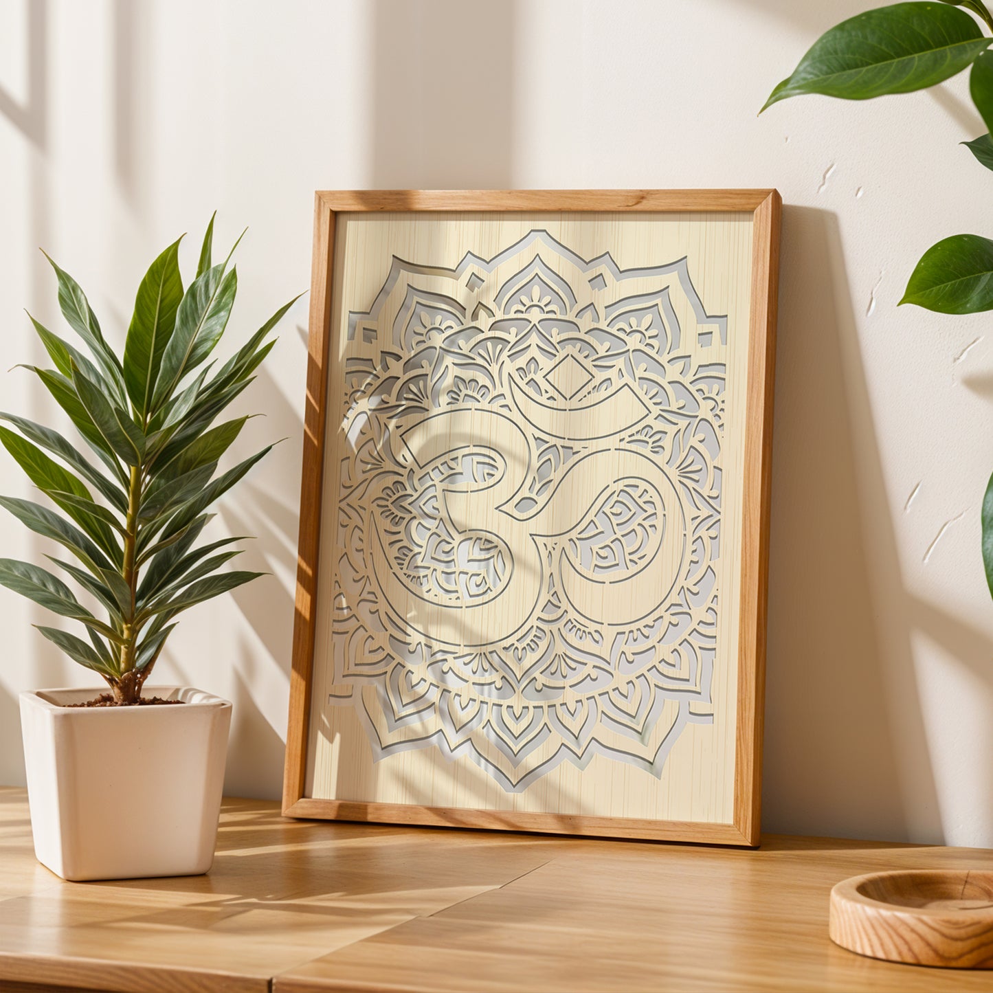 Om Symbol Pinewood Laser Art Frame