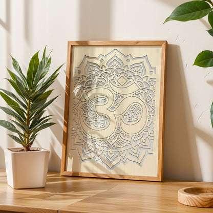 Om Symbol Pinewood Laser Art Frame