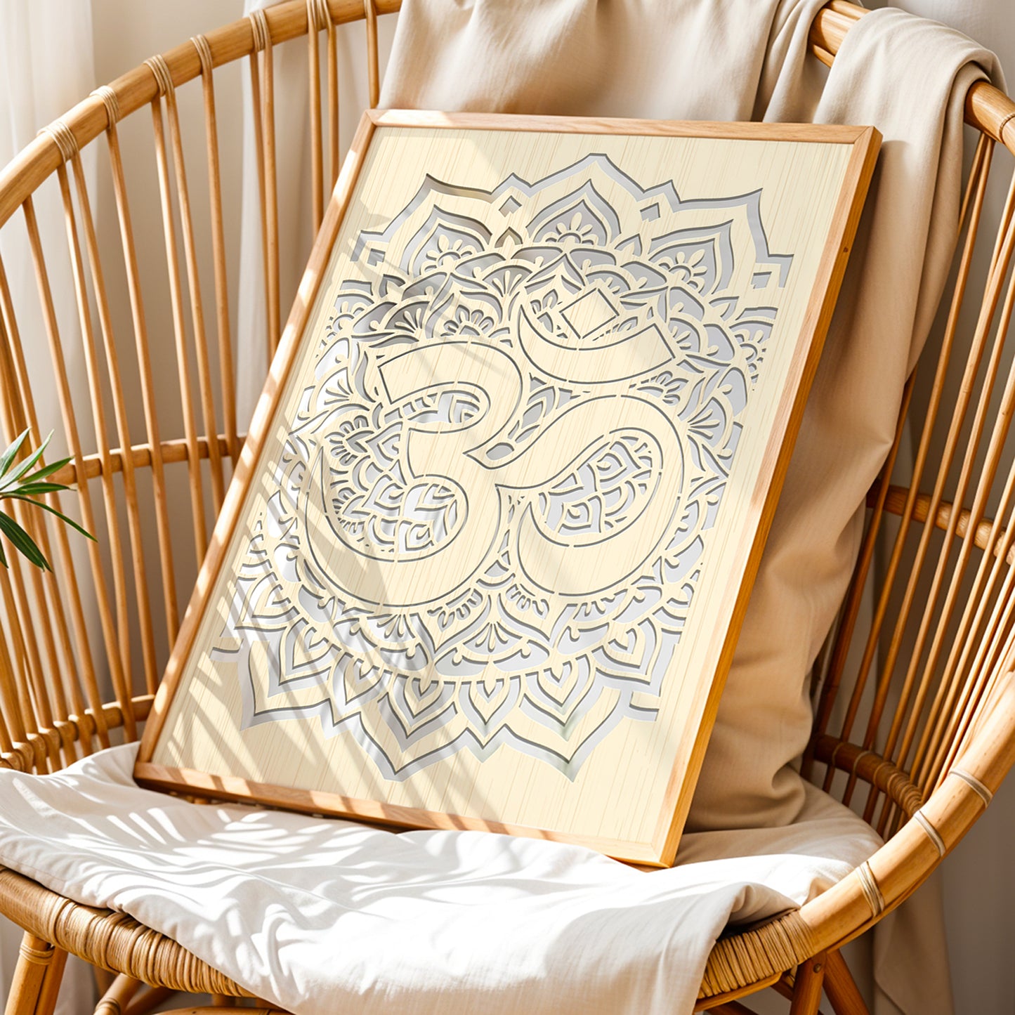 Om Symbol Pinewood Laser Art Frame