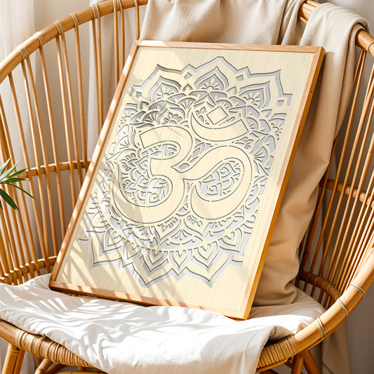 Om Symbol Pinewood Laser Art Frame