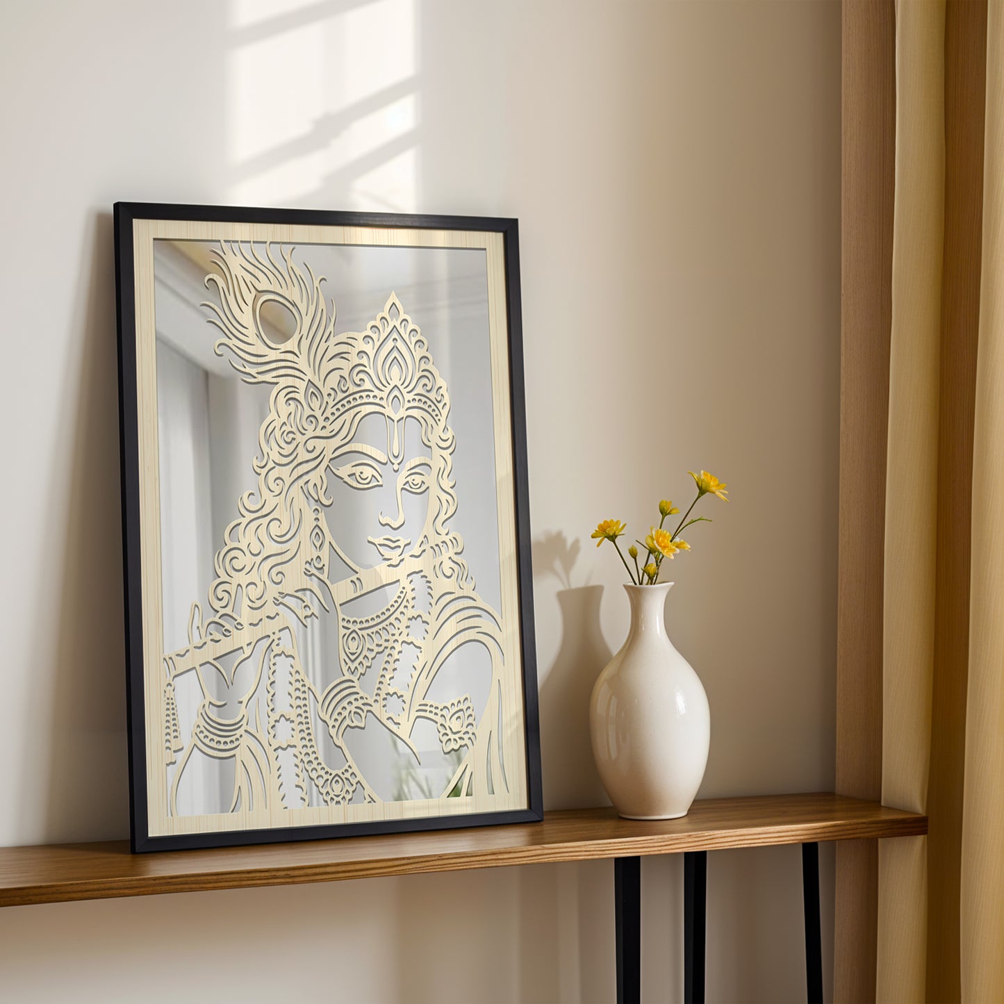 Lord Krishna Pinewood Laser Art Frame