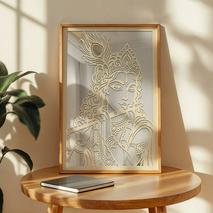 Lord Krishna Pinewood Laser Art Frame