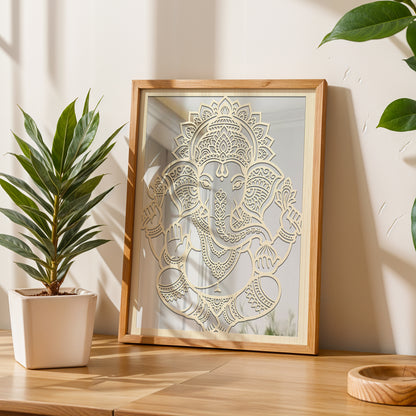 Lord Ganesha Pinewood Laser Art Frame