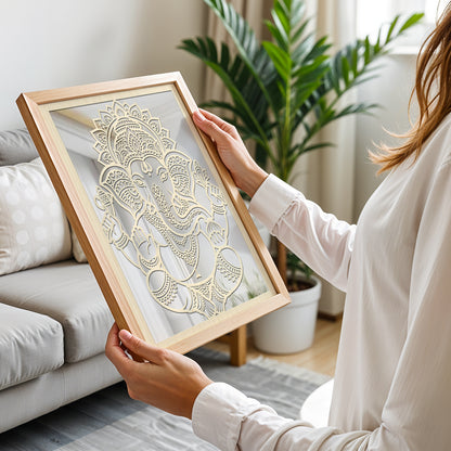 Lord Ganesha Pinewood Laser Art Frame