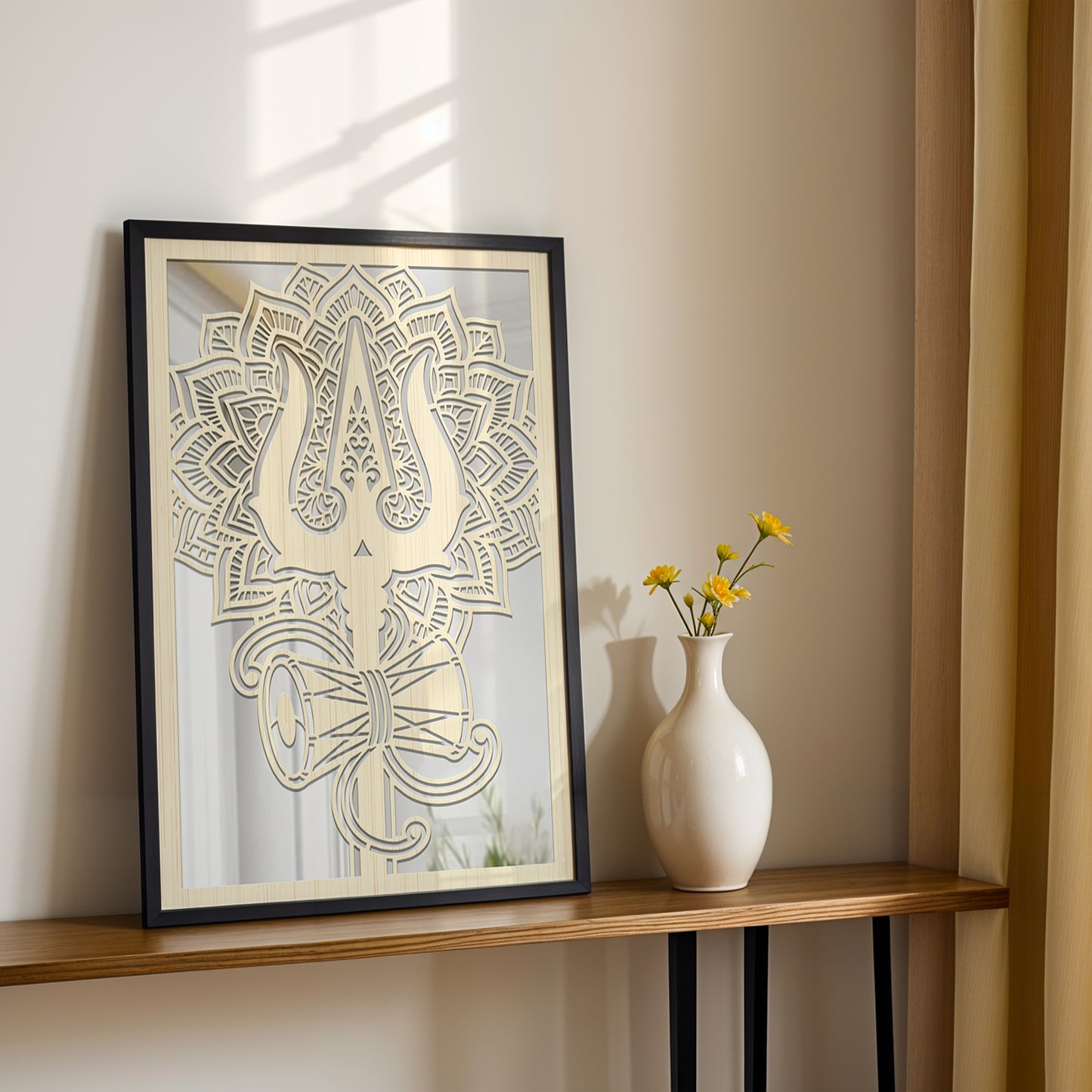 Trishul Damru Pinewood Laser Wall Art