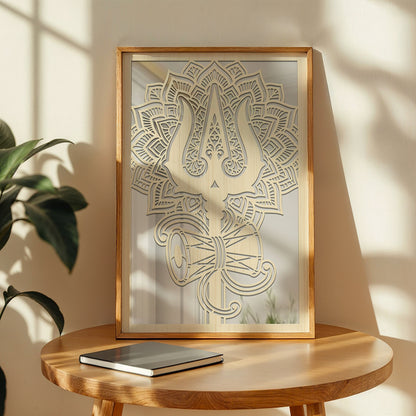 Trishul Damru Pinewood Laser Wall Art