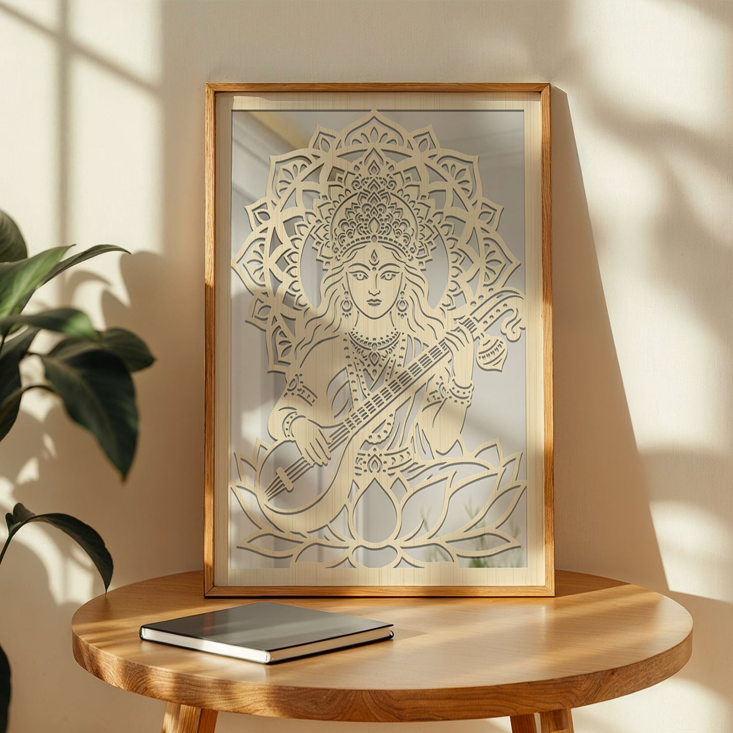 Goddess Saraswati Pinewood Laser Wall Art