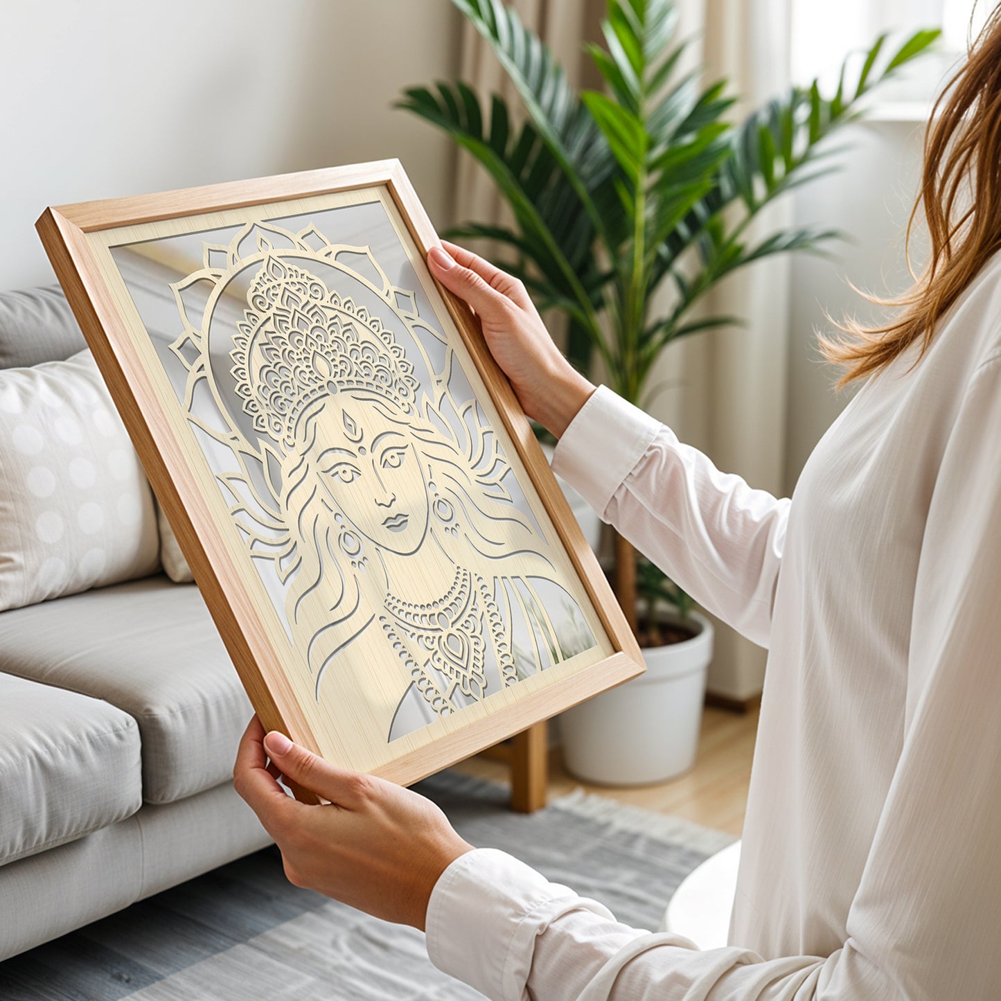 Goddess Durga Pinewood Wall Art