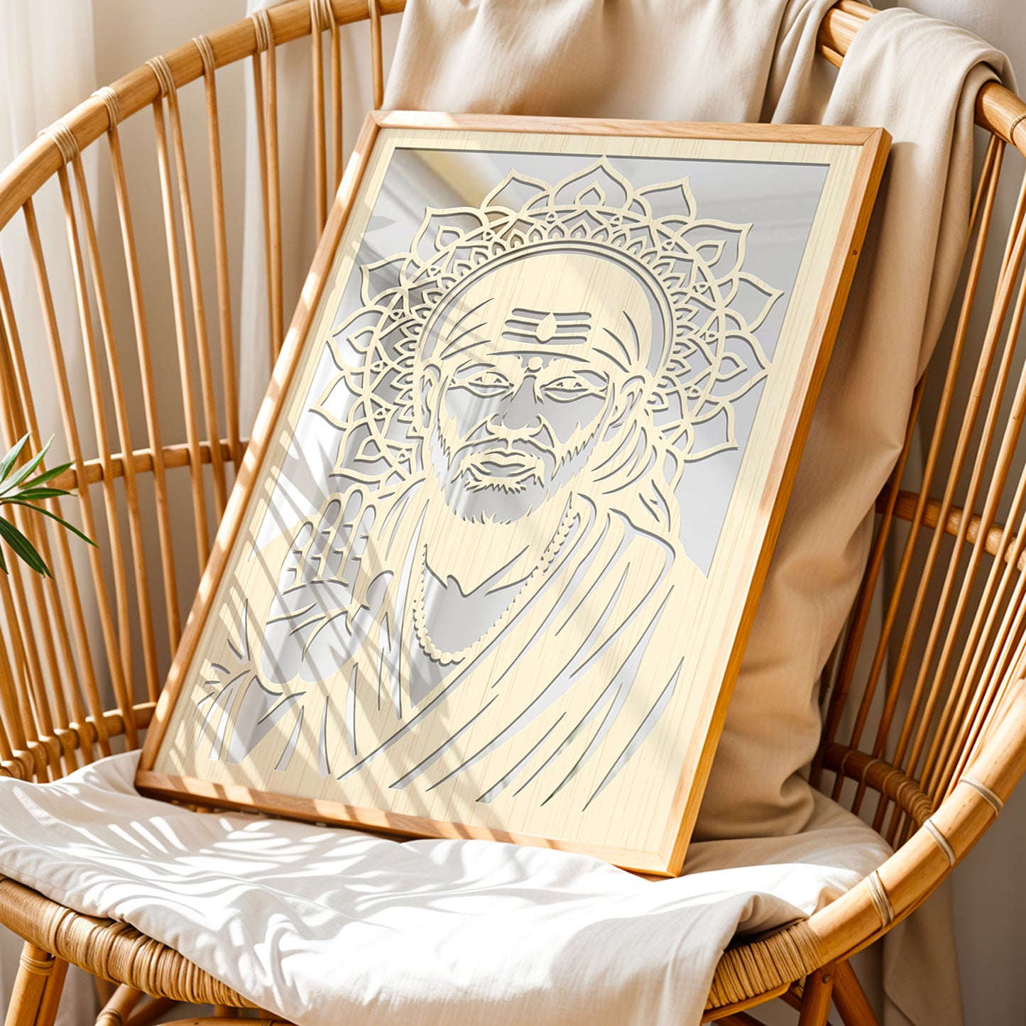 Sai Baba Pinewood Laser Wall Art