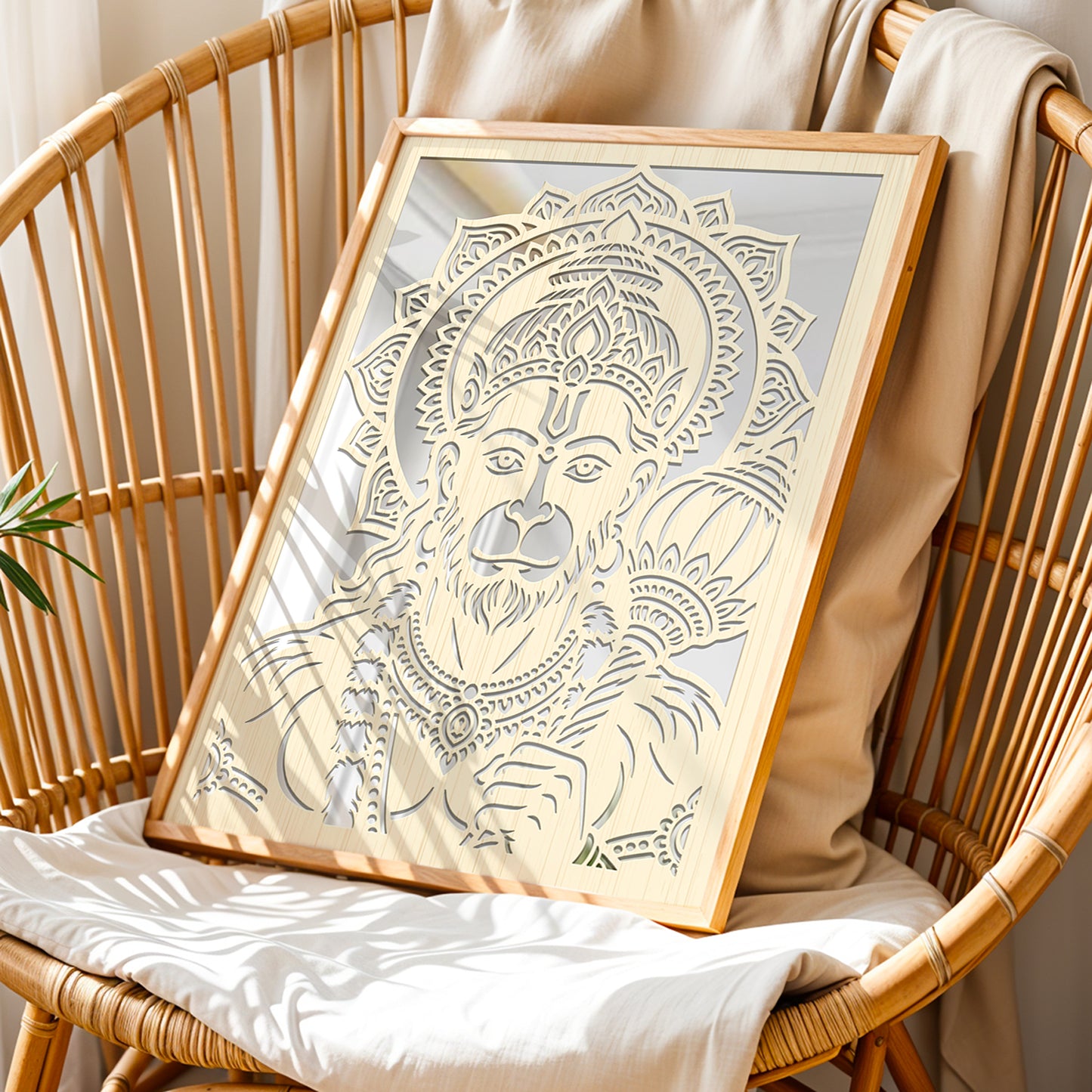 Hanuman Ji Pinewood Laser Art