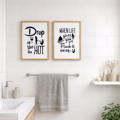 Drop It Like It's Hot Bathroom Frames Set of 2