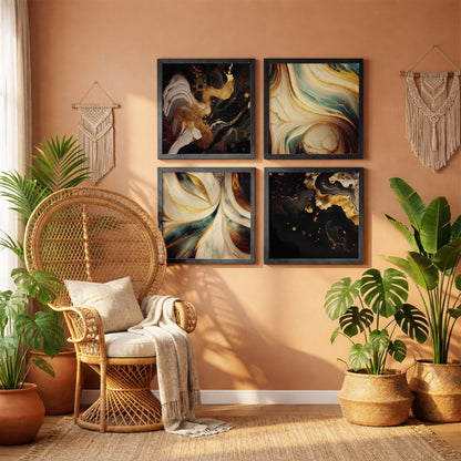 Golden Marble Wall Art Set of 4