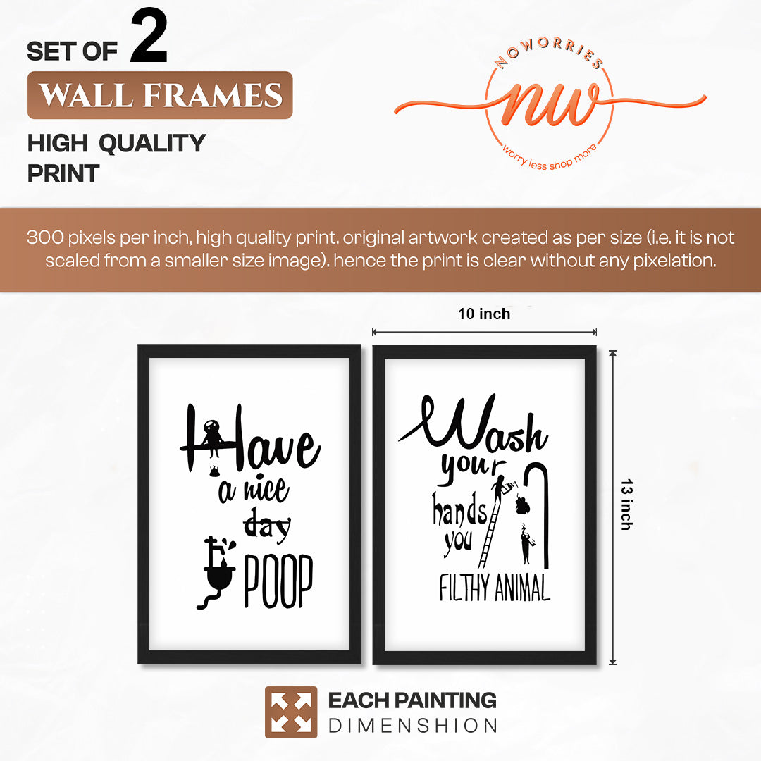 Funny Bathroom Quotes Wall Frames Set of 2