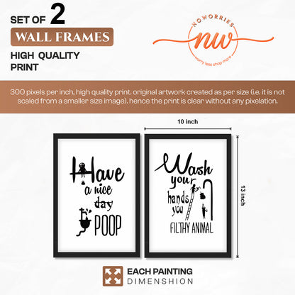 Funny Bathroom Quotes Wall Frames Set of 2