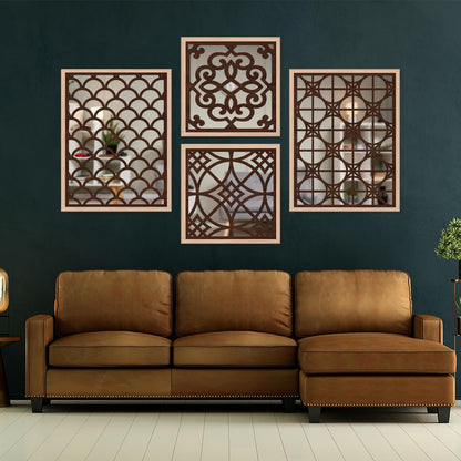 Designer Pattern Wall Mirror Set of 4