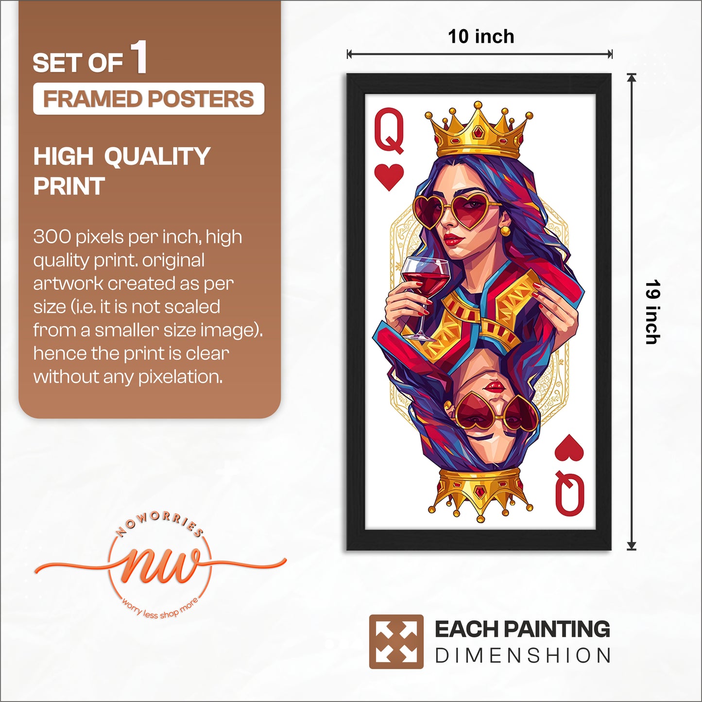 Queen Card Wine Art Wall Frame Set of 1