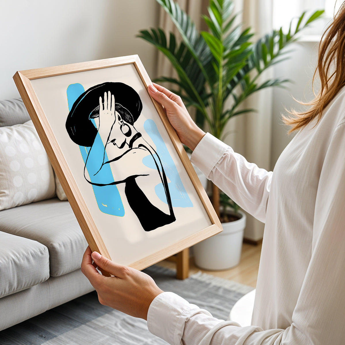 Abstract Lady in Hat Framed Wall Art Print