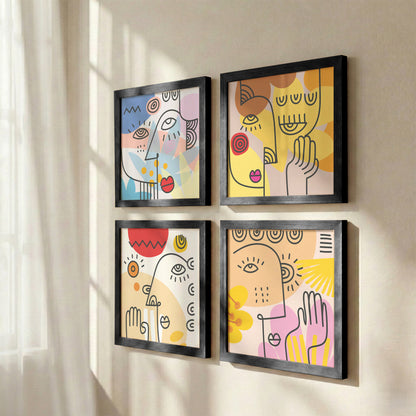 Abstract Face Wall Art Set of 4
