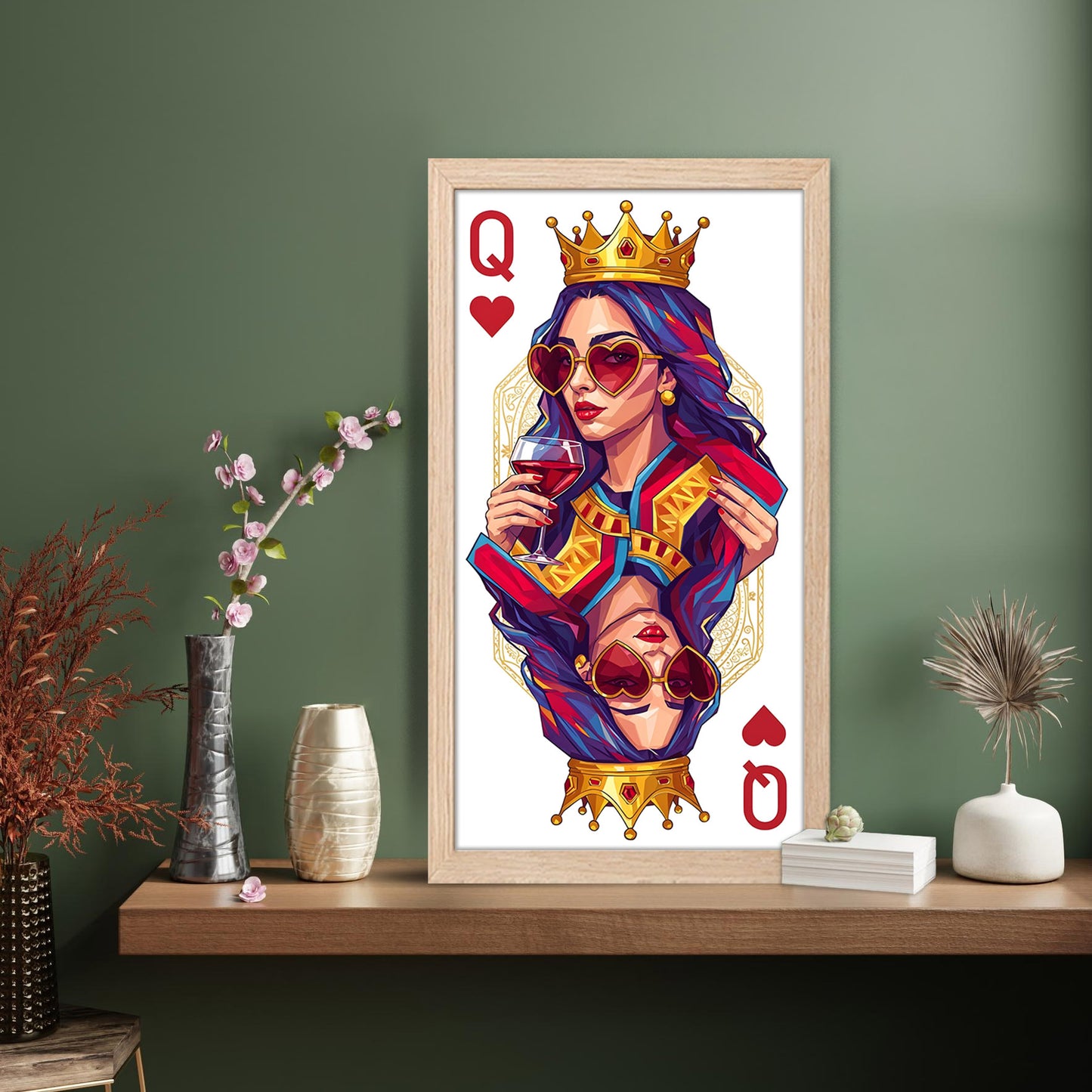 Queen Card Wine Art Wall Frame Set of 1