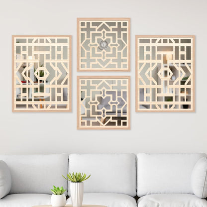 Abstract Geometric Wall Mirror Decor Set of 4