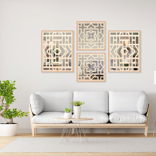 Abstract Geometric Wall Mirror Decor Set of 4